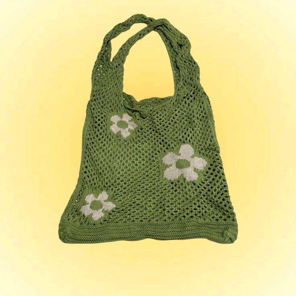 Green Floral Knit Bag